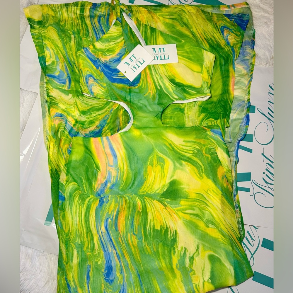 Women’s Tie dye Green and Yellow Swirl Dress